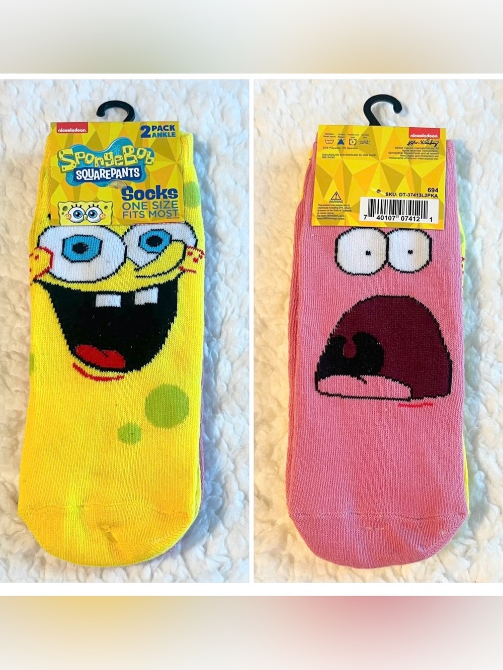 SpongeBob SquarePants & Patrick 2 Pack Ankle Socks